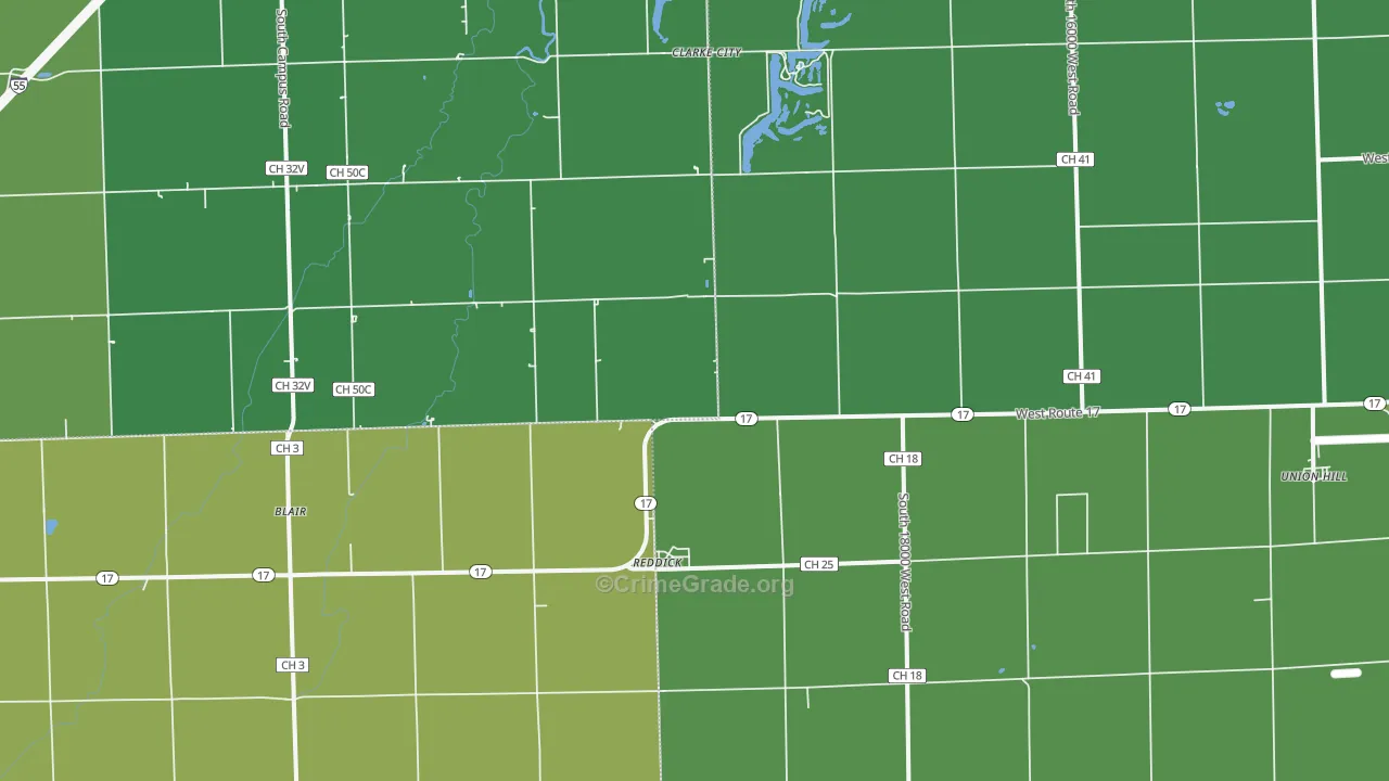 Reddick, IL Map of Vehicle Theft Rates