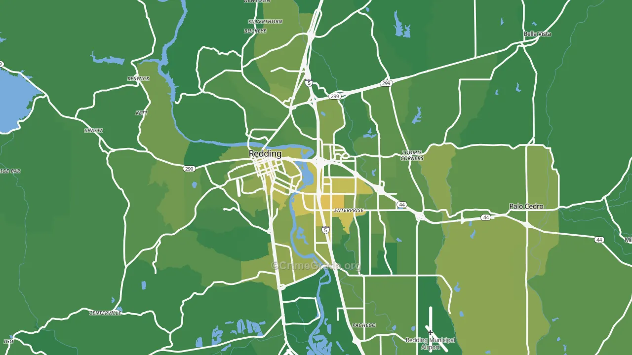 Redding, CA Map of Vehicle Theft Rates