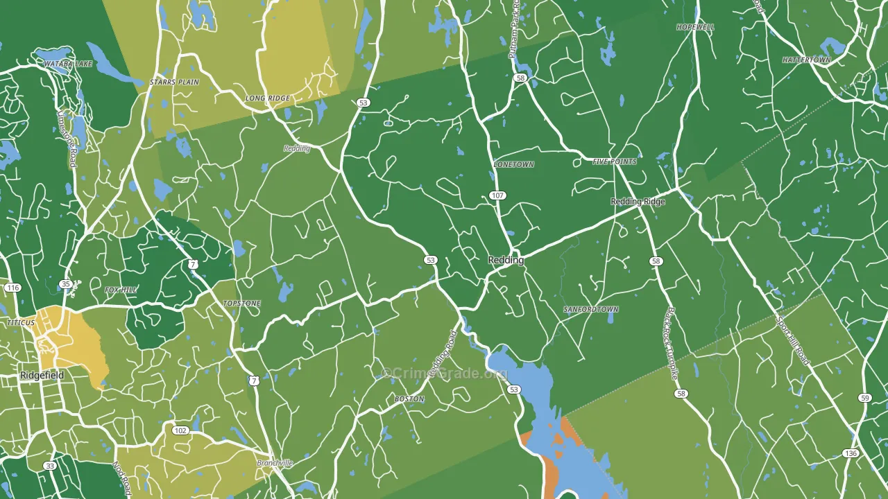 Redding, CT Map of Vehicle Theft Rates