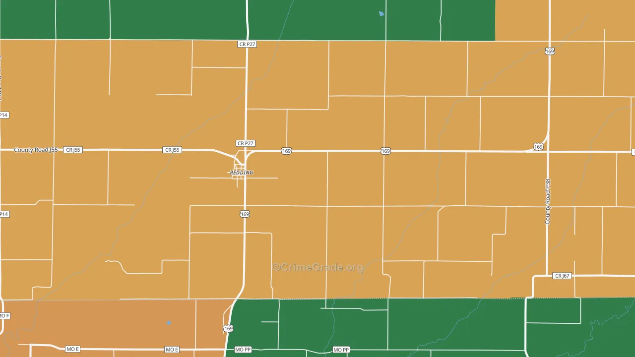 Redding, IA Map of Vehicle Theft Rates