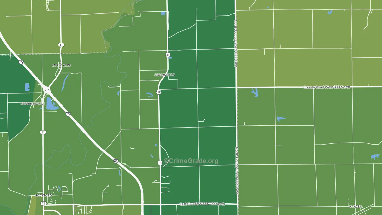 Reddington, IN Map of Vehicle Theft Rates