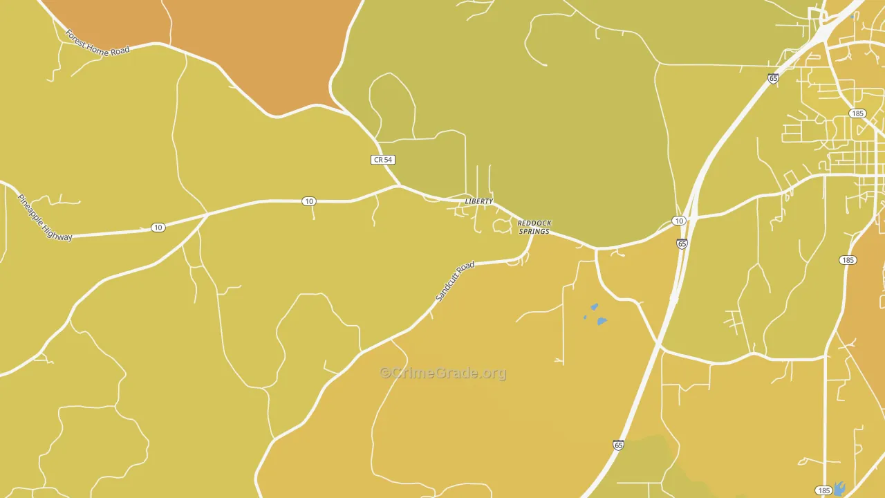 Reddock Springs, AL Map of Vehicle Theft Rates