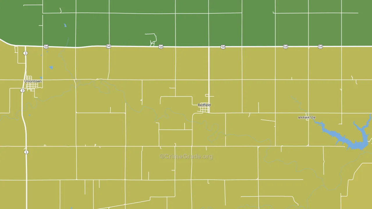 Redfield, KS Map of Vehicle Theft Rates
