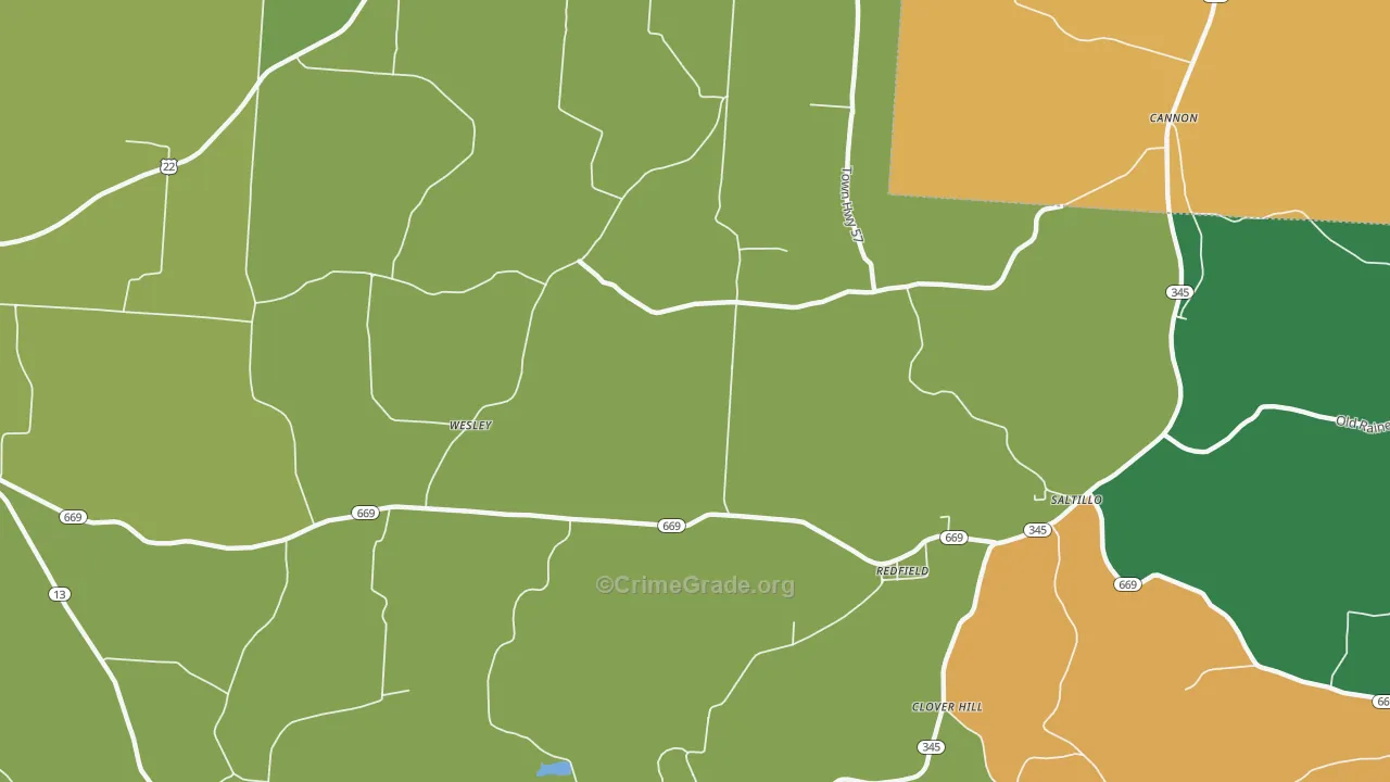Redfield, OH Map of Vehicle Theft Rates