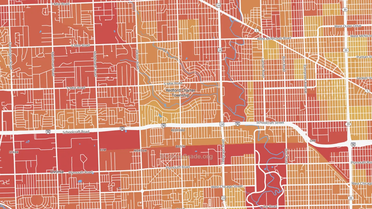 Redford, MI Map of Vehicle Theft Rates