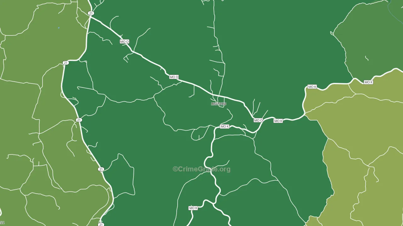 Redford, MO Map of Vehicle Theft Rates