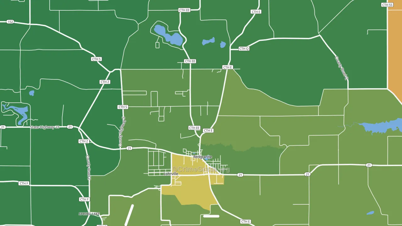 Redgranite, WI Map of Vehicle Theft Rates