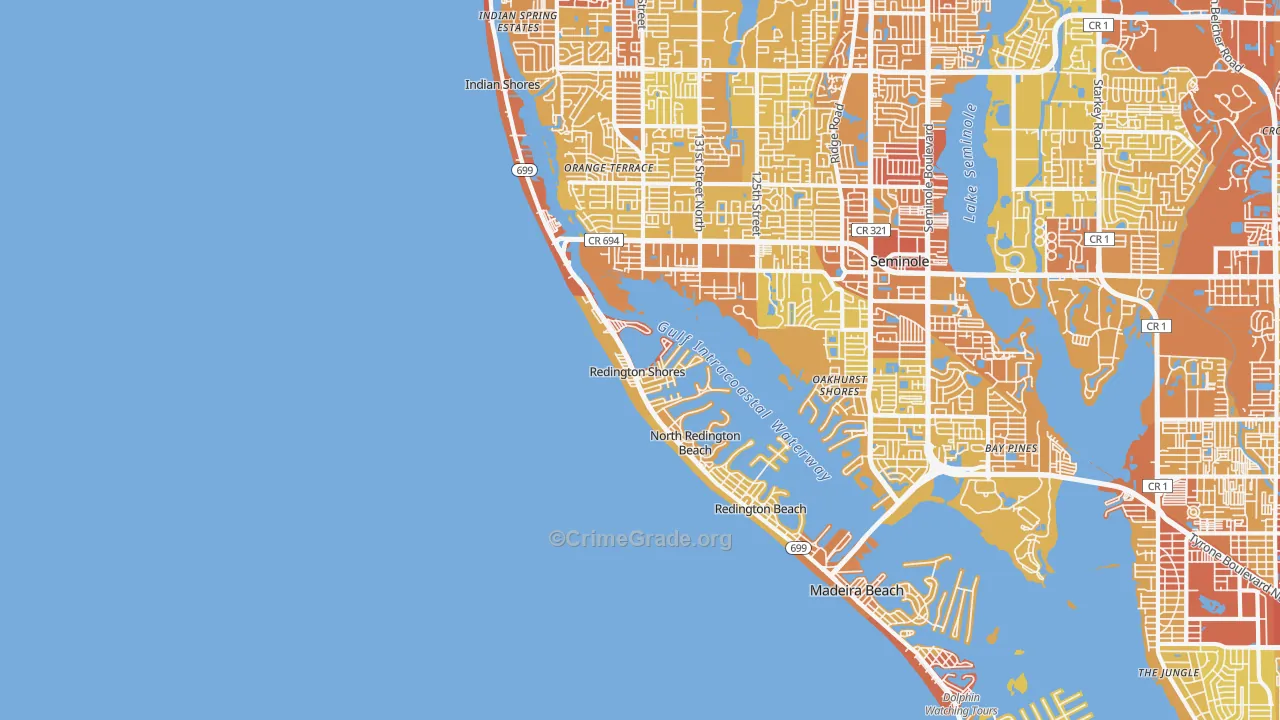 Redington Shores, FL Map of Vehicle Theft Rates