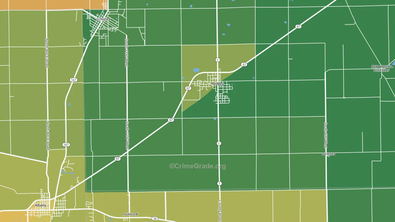 Redkey, IN Map of Vehicle Theft Rates