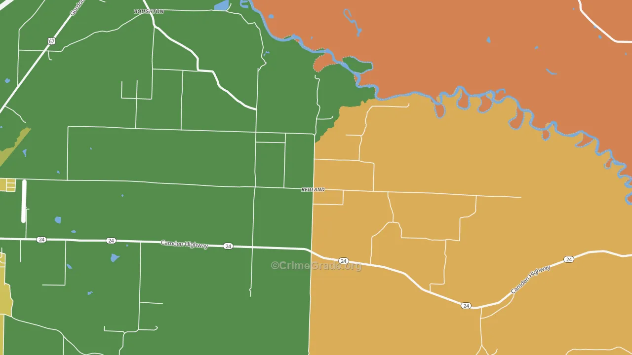 Redland, AR Map of Vehicle Theft Rates