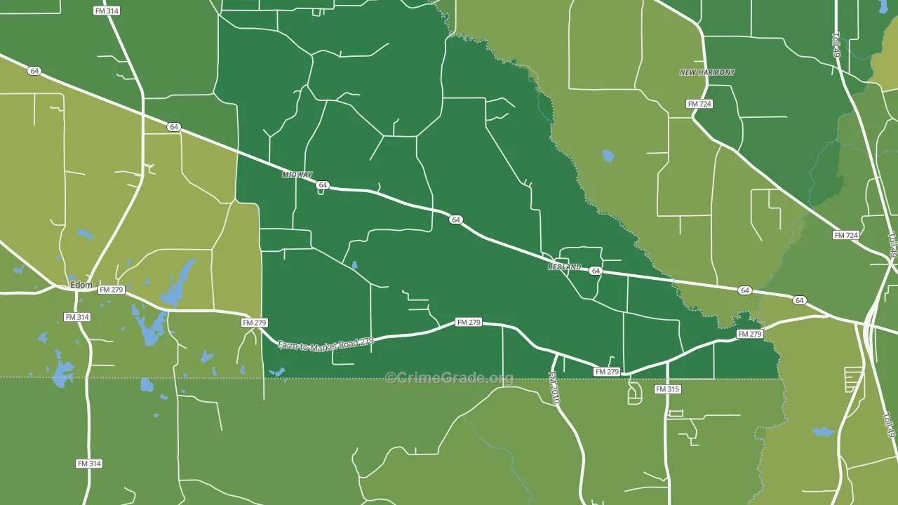 Redland, TX Map of Vehicle Theft Rates