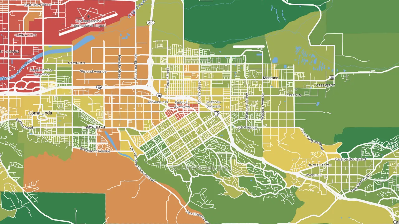 Redlands, CA Map of Vehicle Theft Rates