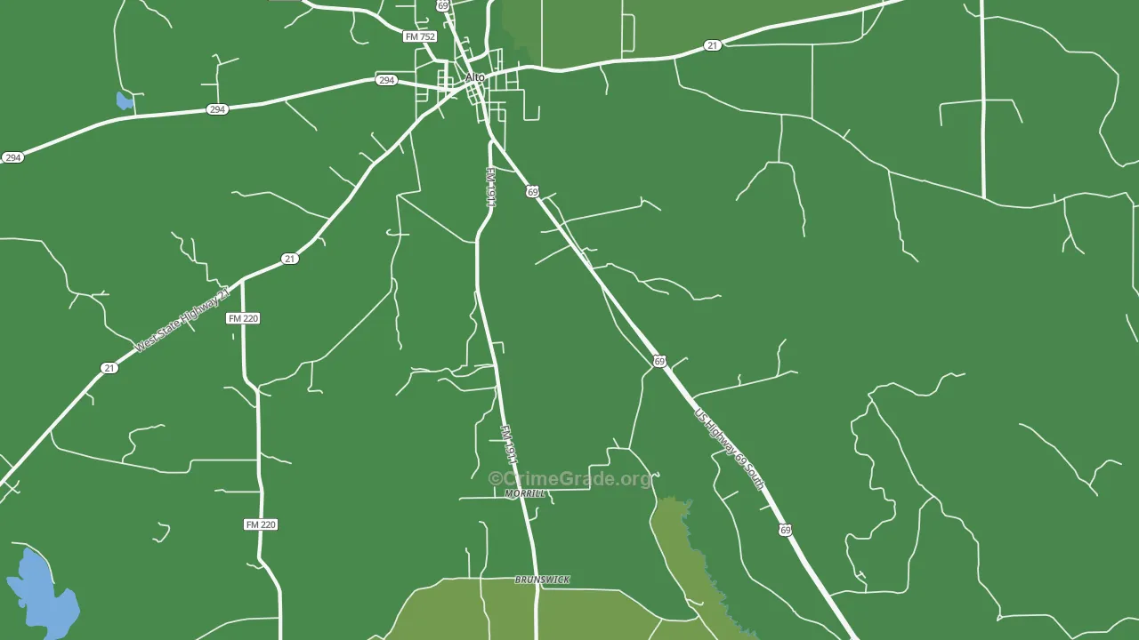 Redlawn, TX Map of Vehicle Theft Rates