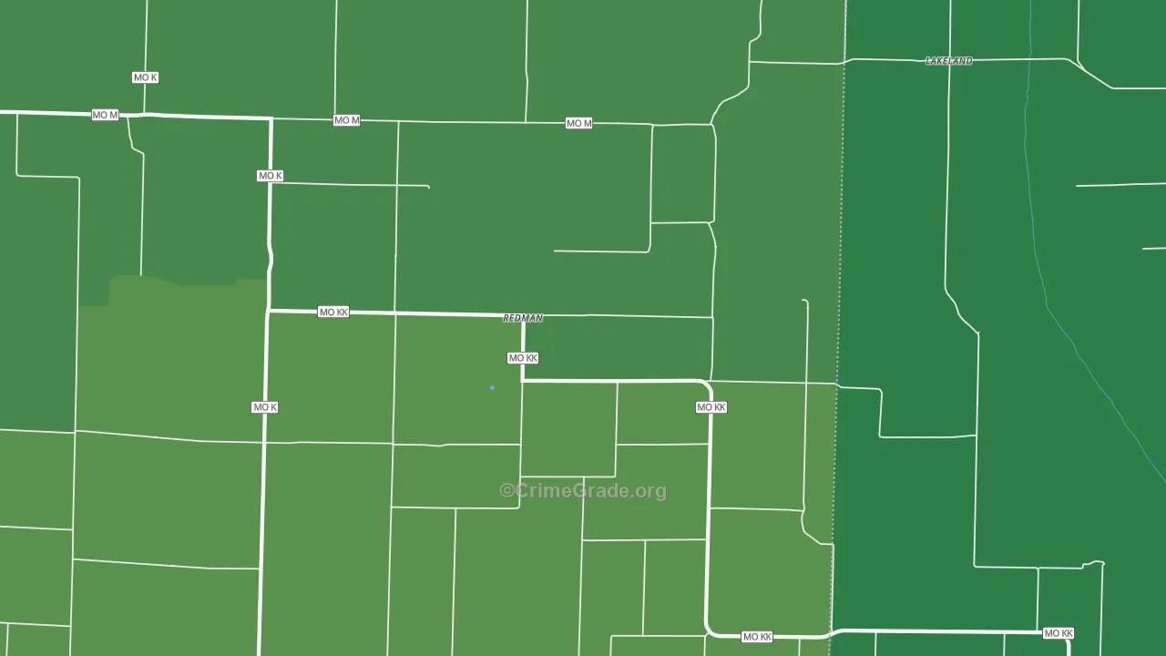 Redman, MO Map of Vehicle Theft Rates
