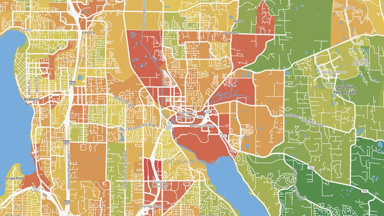 Redmond, WA Map of Vehicle Theft Rates