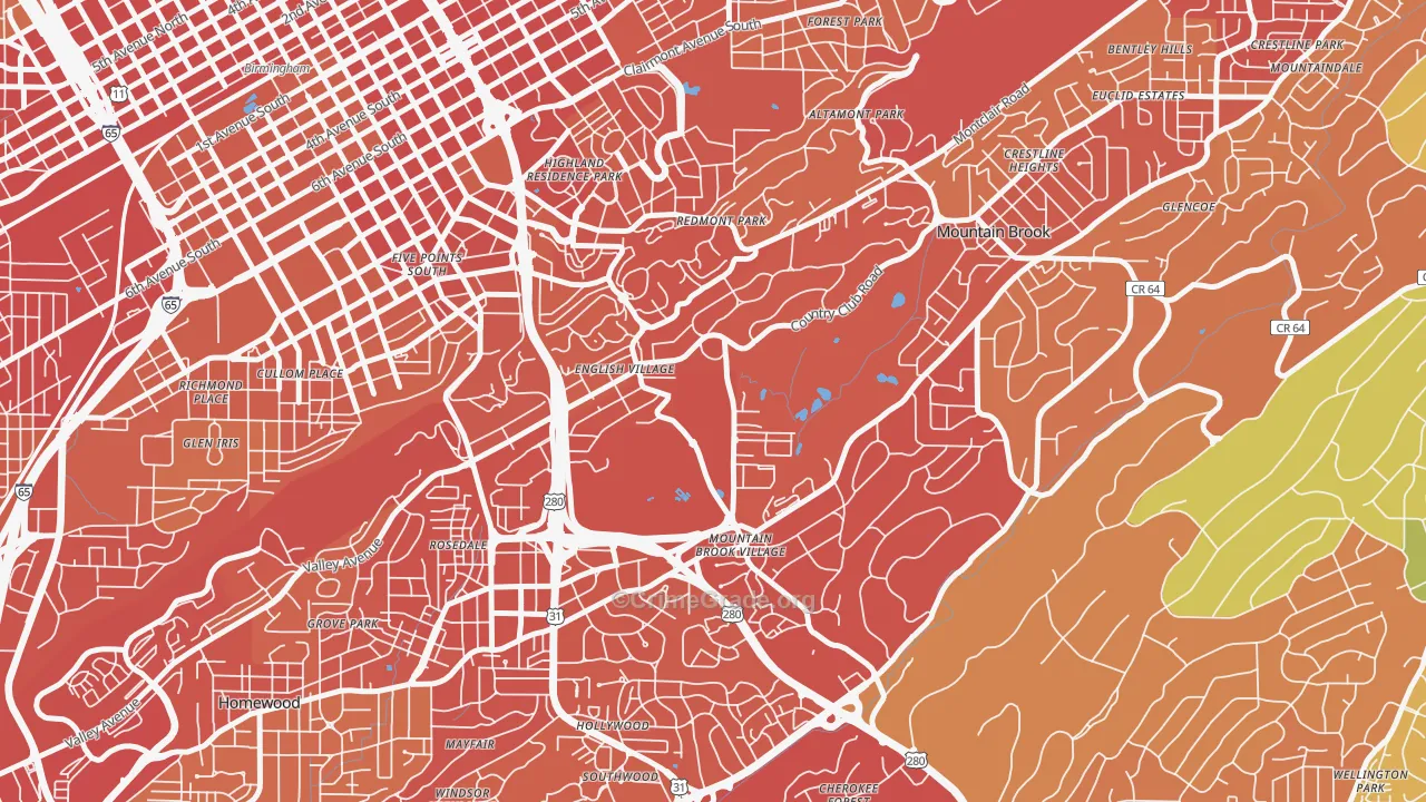 Redmont Park, Birmingham, AL Map of Vehicle Theft Rates