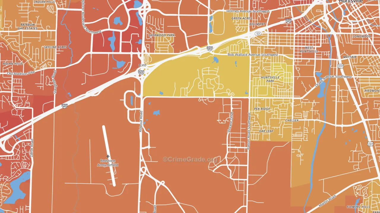 Redstone Arsenal, AL Map of Vehicle Theft Rates