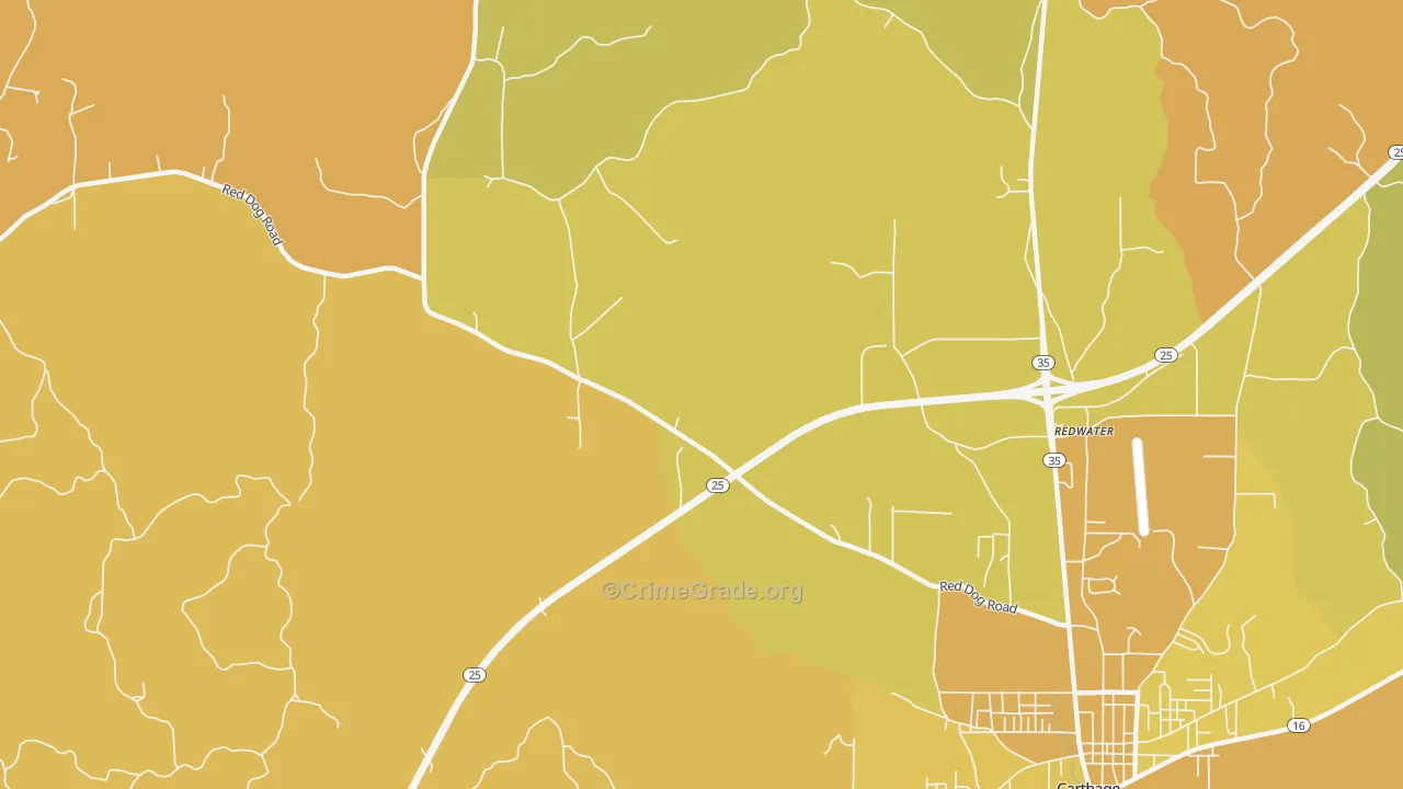 Redwater, MS Map of Vehicle Theft Rates