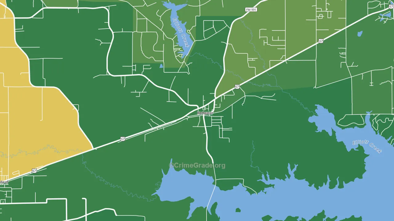 Redwater, TX Map of Vehicle Theft Rates