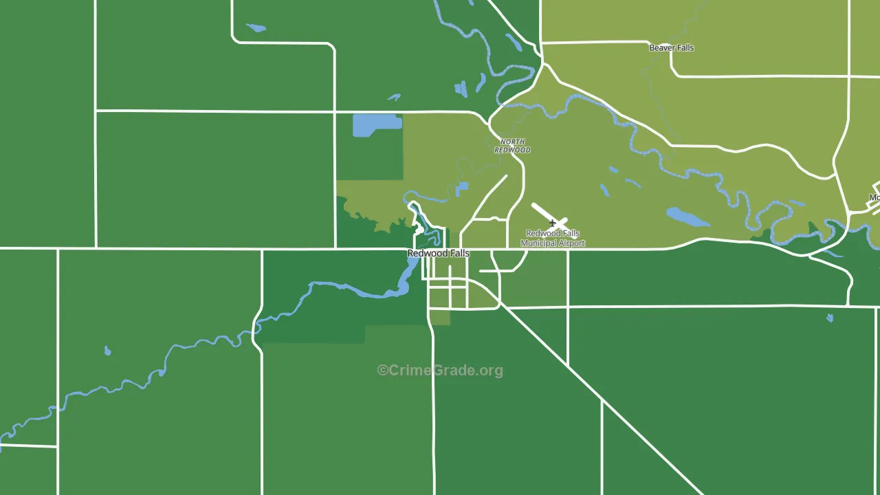 Redwood Falls, MN Map of Vehicle Theft Rates