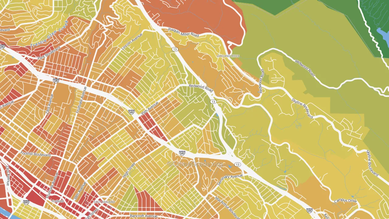 Redwood Heights, Oakland, CA Map of Vehicle Theft Rates