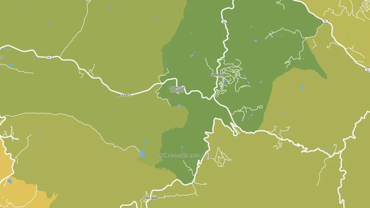 Redwood Terrace, CA Map of Vehicle Theft Rates