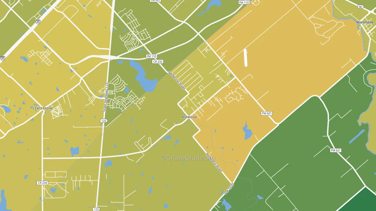 Redwood, TX Map of Vehicle Theft Rates