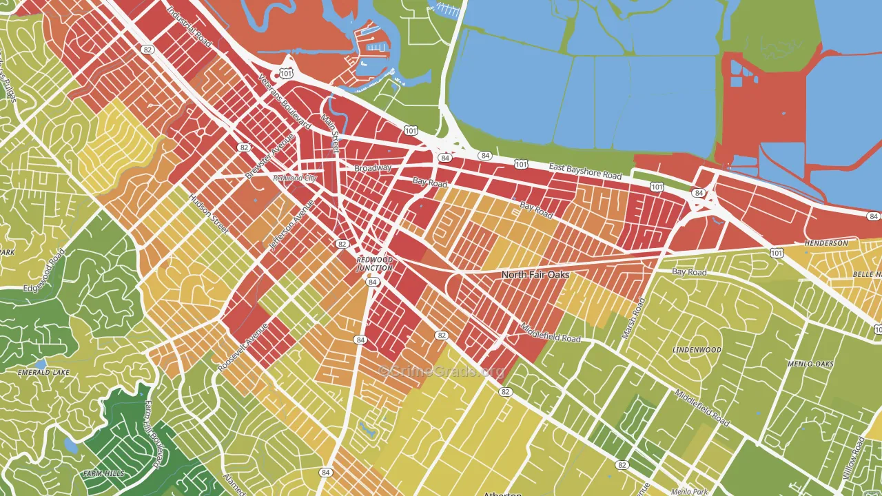 Redwood Village, Redwood City, CA Map of Vehicle Theft Rates
