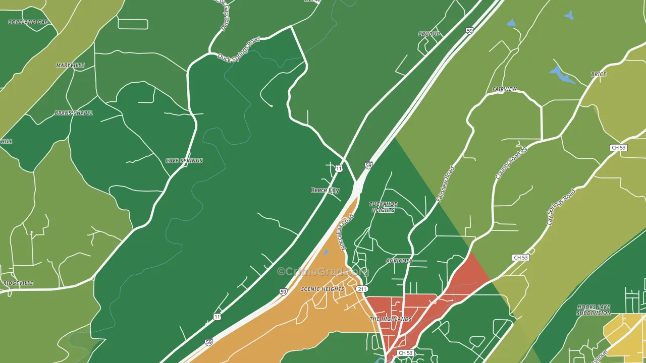 Reece City, AL Map of Vehicle Theft Rates