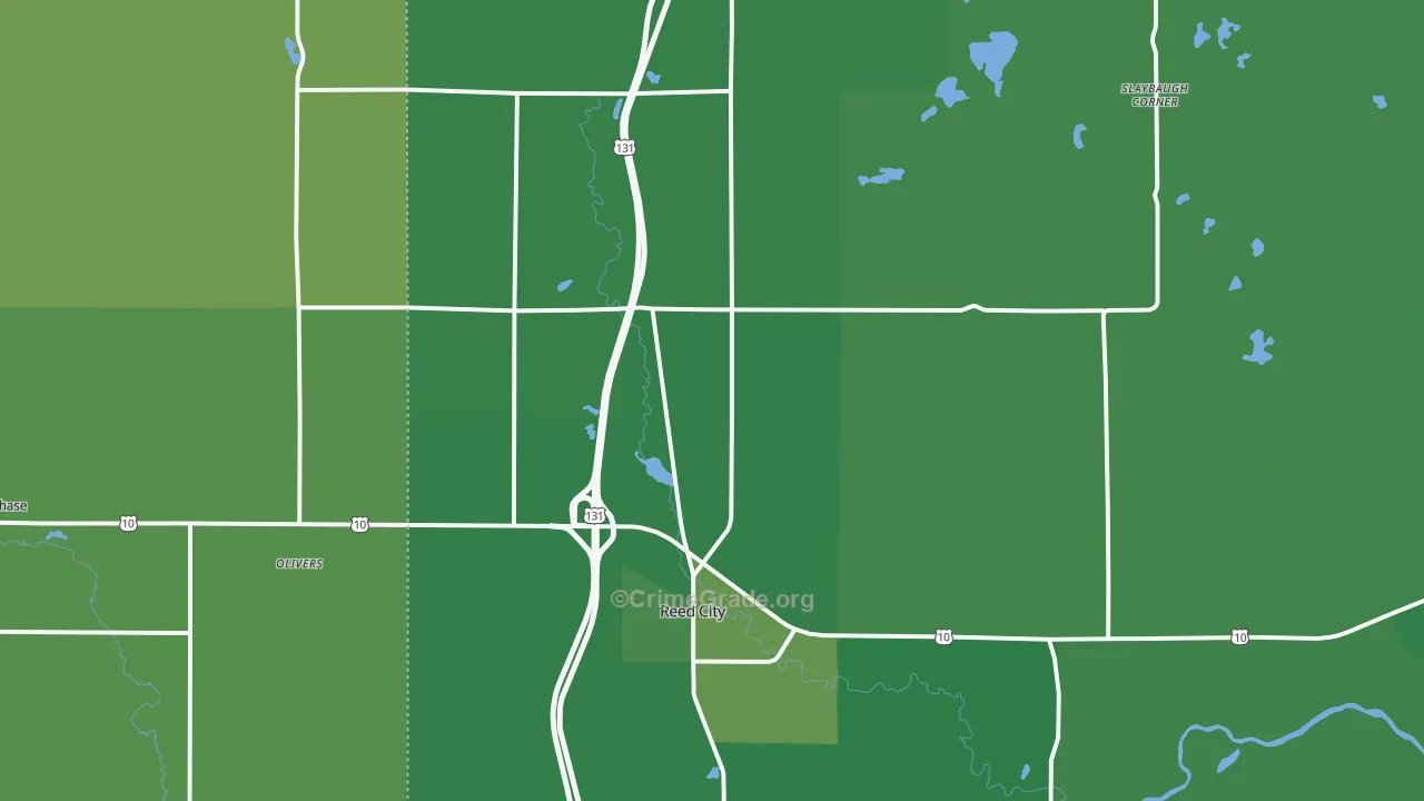 Reed City, MI Map of Vehicle Theft Rates