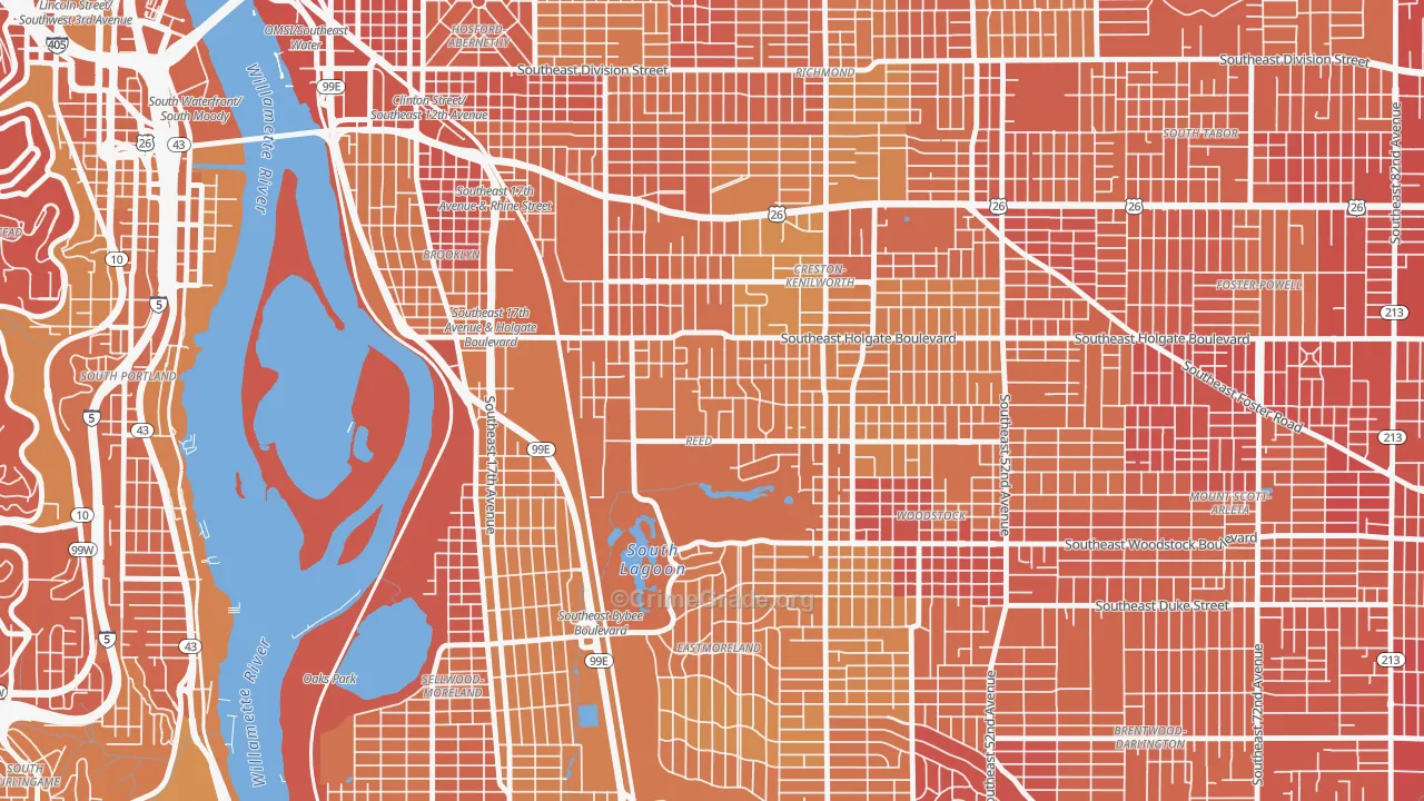Reed, Portland, OR Map of Vehicle Theft Rates