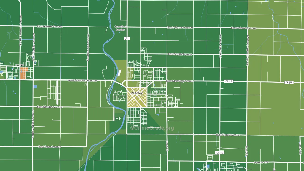 Reedley, CA Map of Vehicle Theft Rates