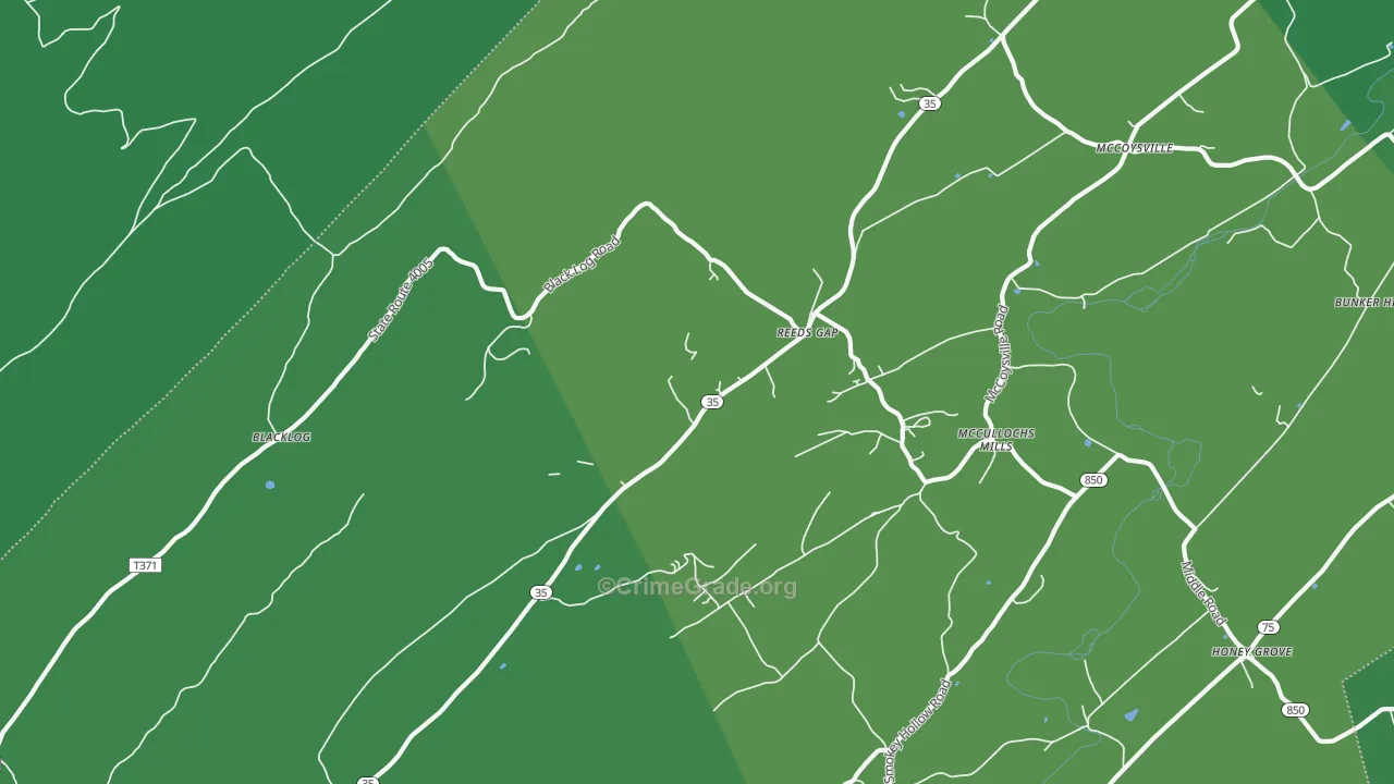 Reeds Gap, PA Map of Vehicle Theft Rates