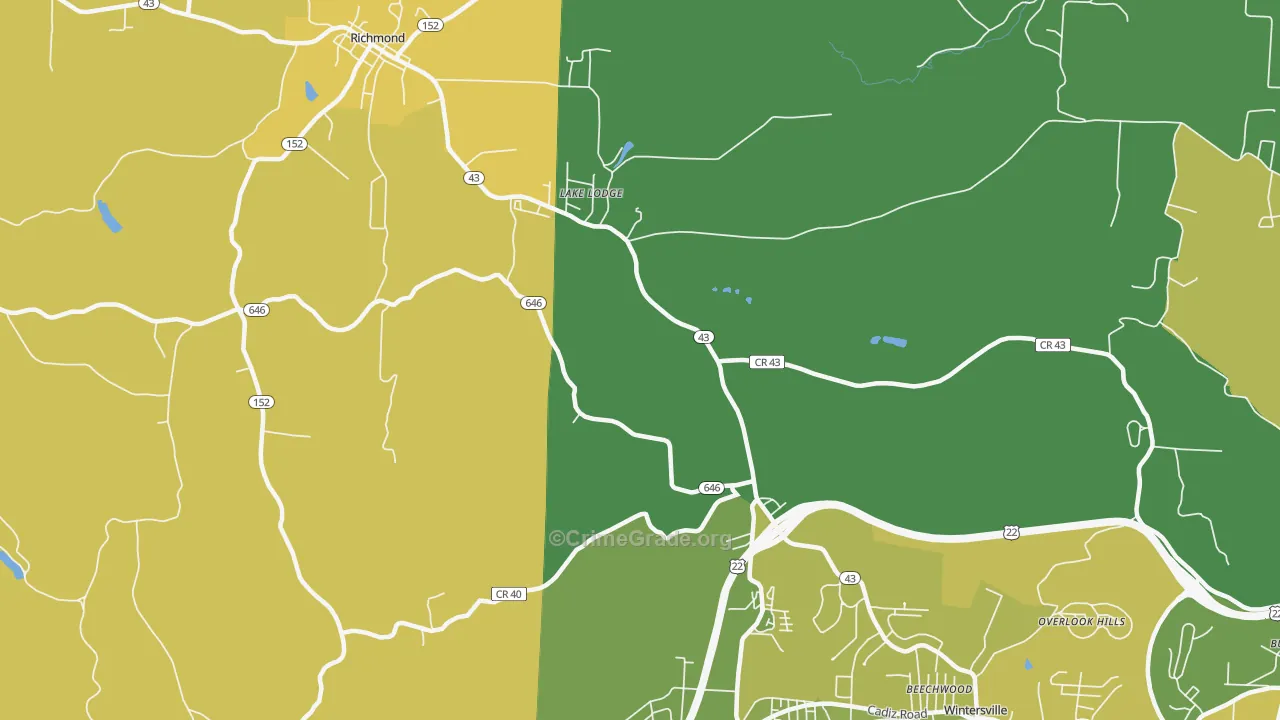 Reeds Mill, OH Map of Vehicle Theft Rates