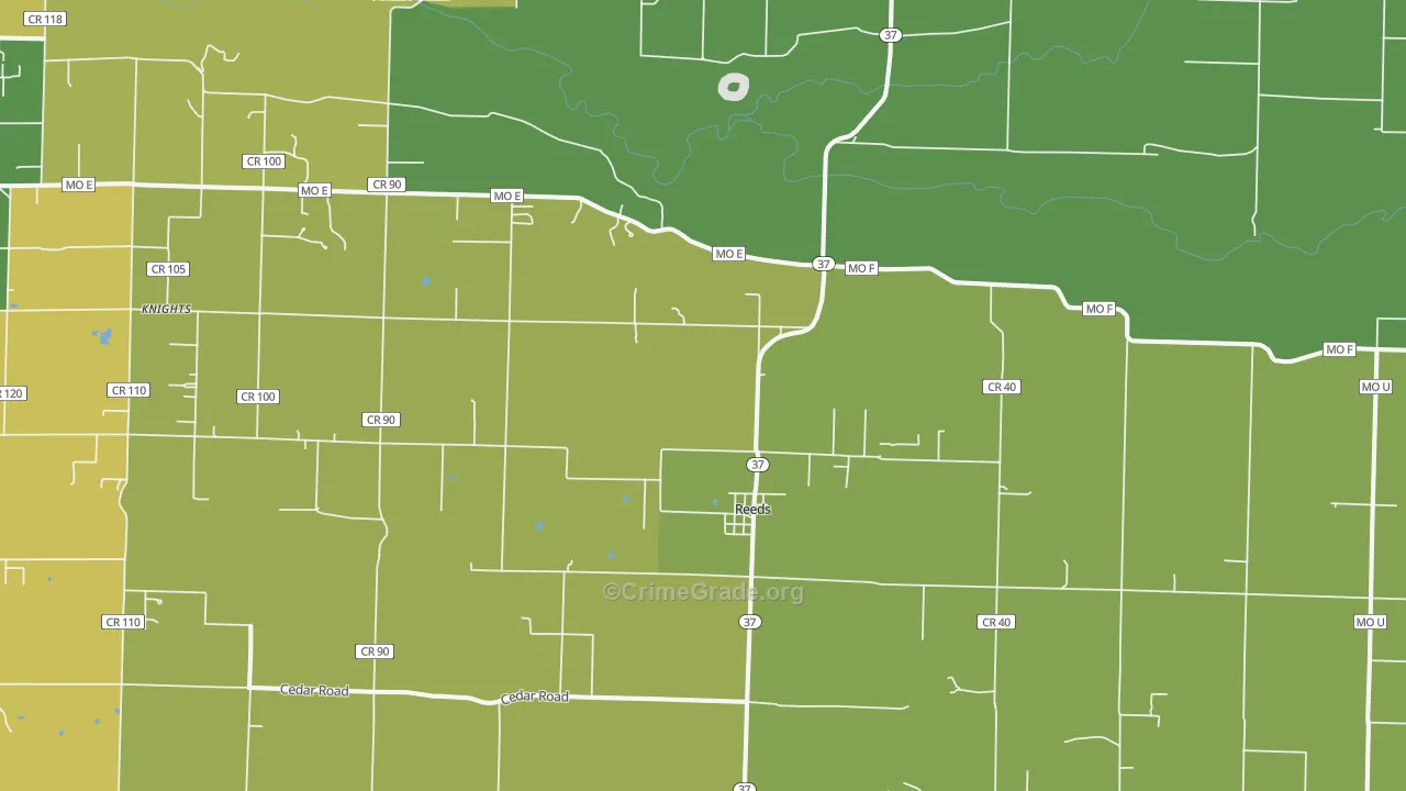 Reeds, MO Map of Vehicle Theft Rates