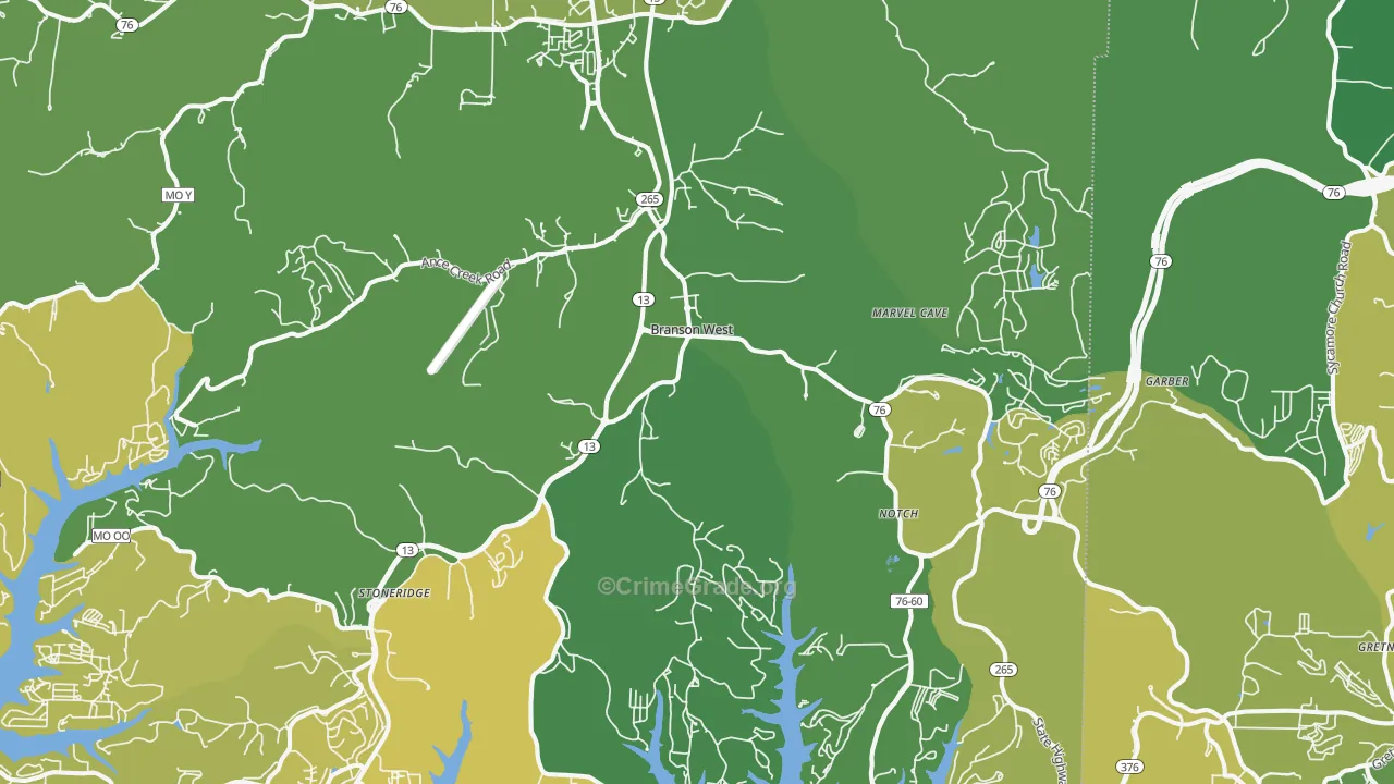 Reeds Spring, MO Map of Vehicle Theft Rates