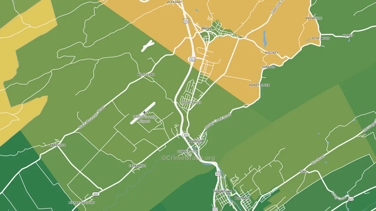 Reedsville, PA Map of Vehicle Theft Rates