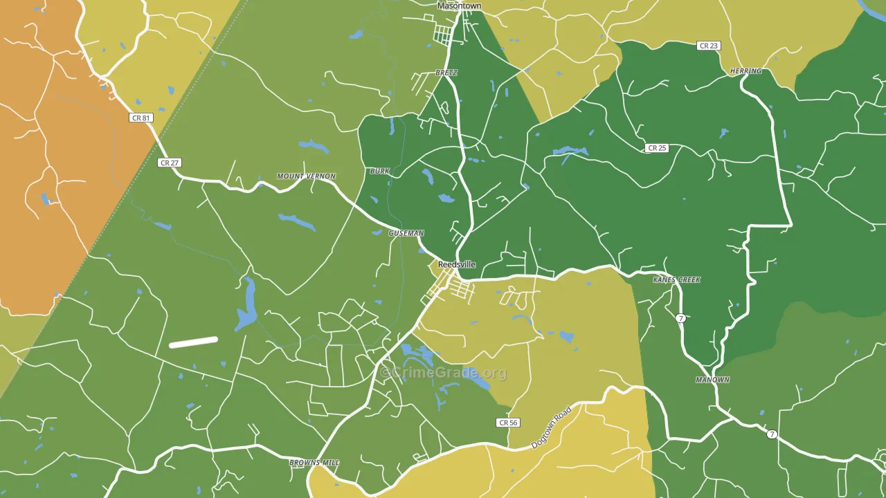 Reedsville, WV Map of Vehicle Theft Rates