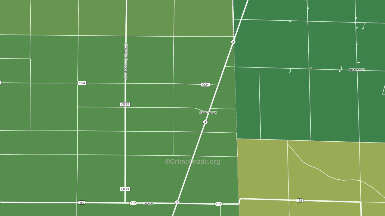 Reedtown, OH Map of Vehicle Theft Rates