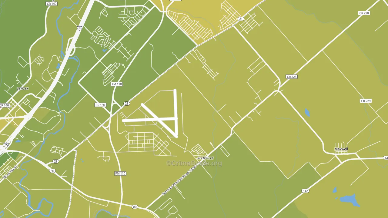 Reedville, TX Map of Vehicle Theft Rates