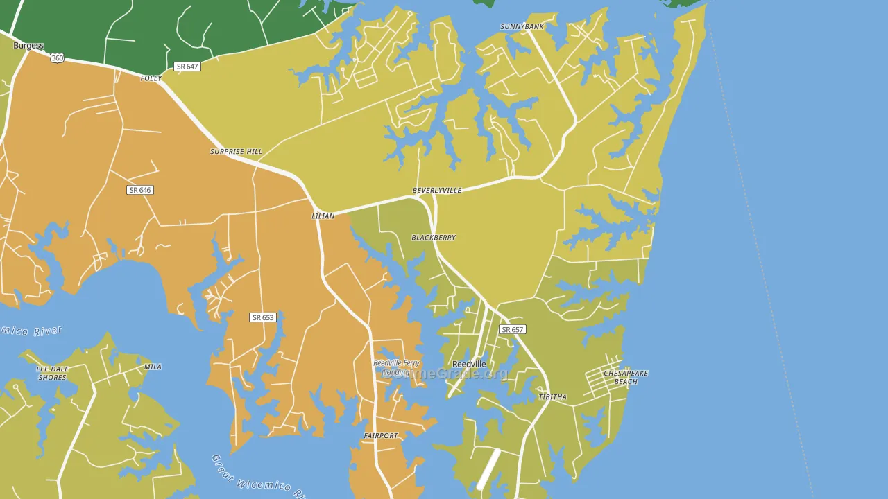 Reedville, VA Map of Vehicle Theft Rates