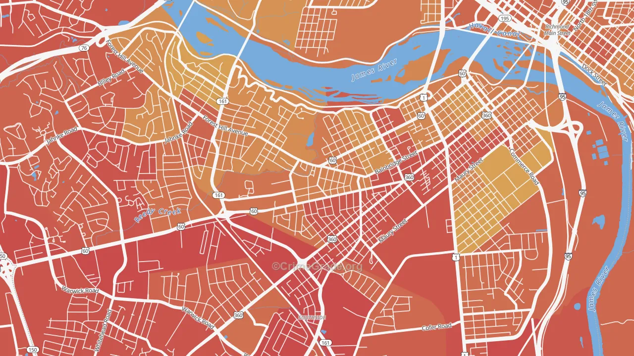Reedy Creek, Richmond, VA Map of Vehicle Theft Rates