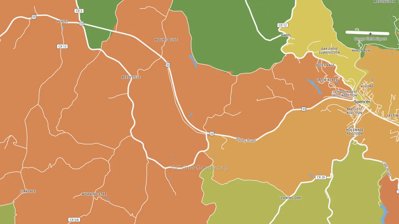 Reedyville, WV Map of Vehicle Theft Rates