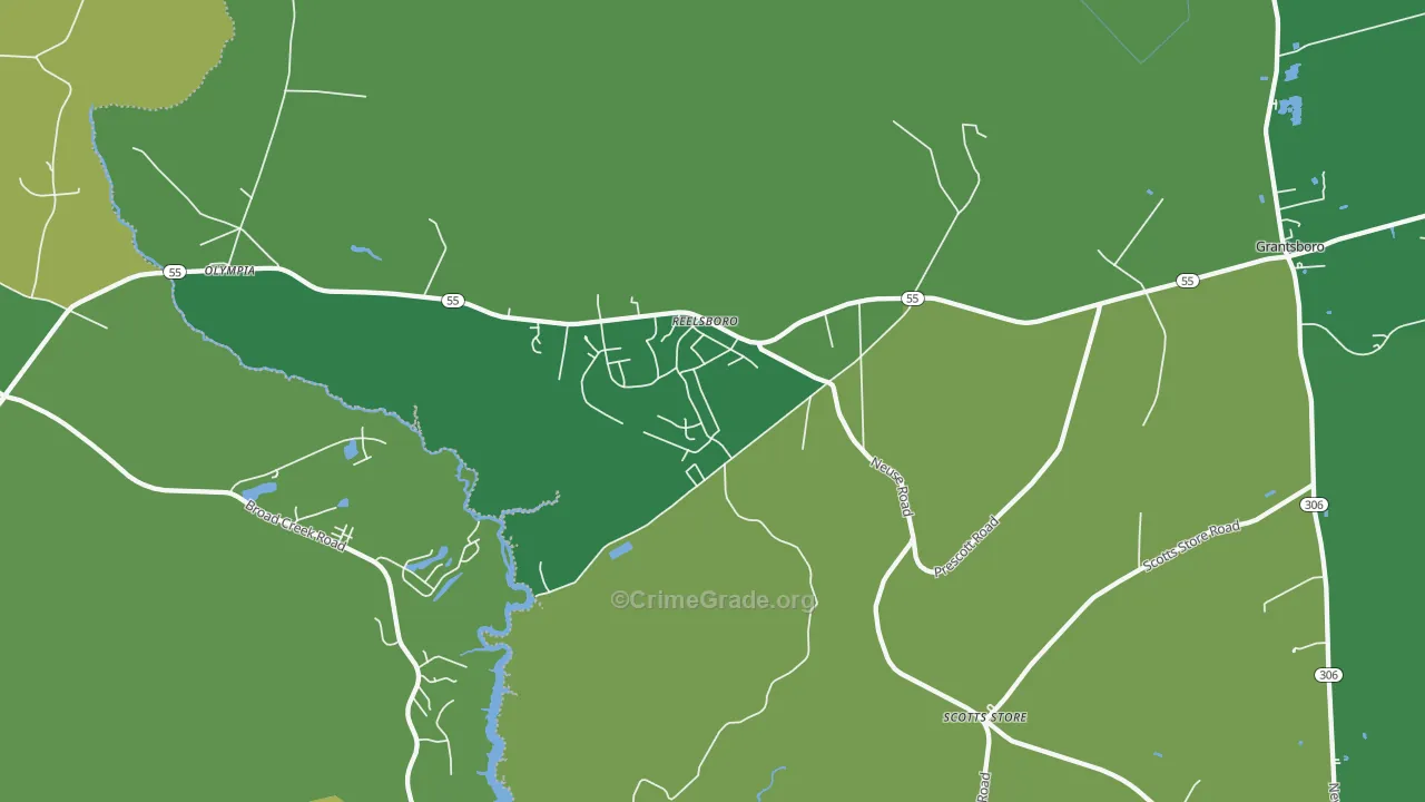 Reelsboro, NC Map of Vehicle Theft Rates