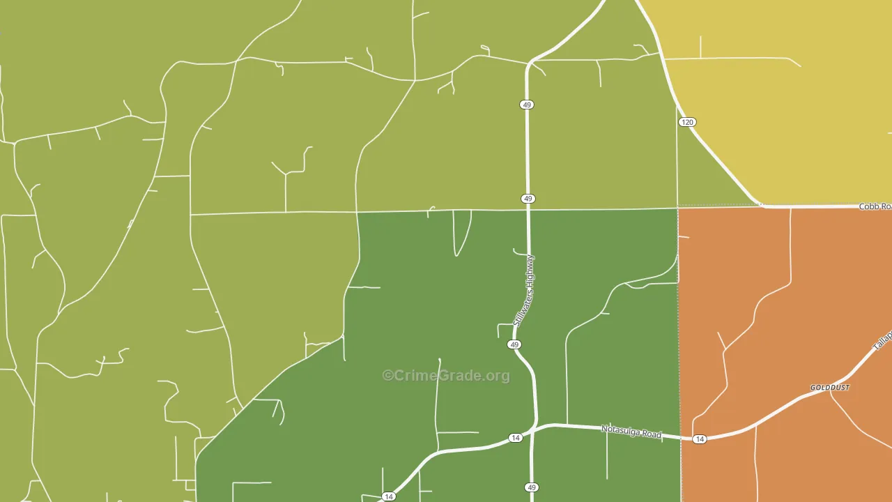 Reeltown, AL Map of Vehicle Theft Rates