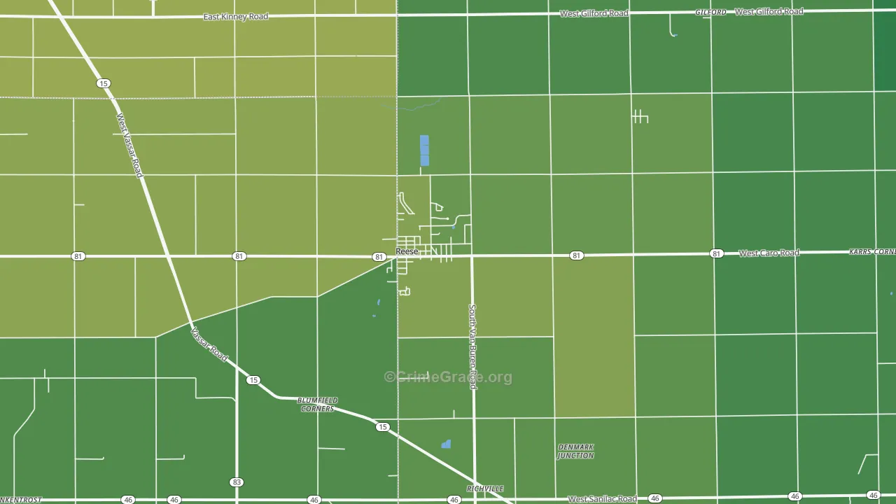 Reese, MI Map of Vehicle Theft Rates