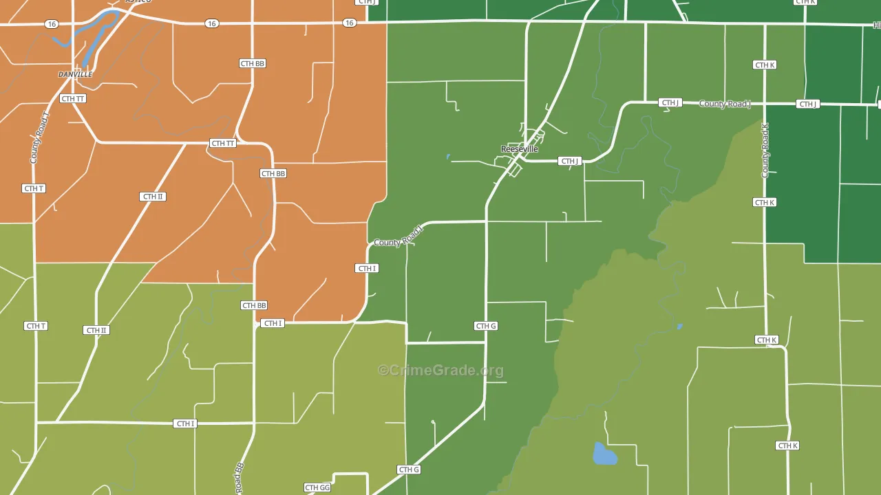 Reeseville, WI Map of Vehicle Theft Rates