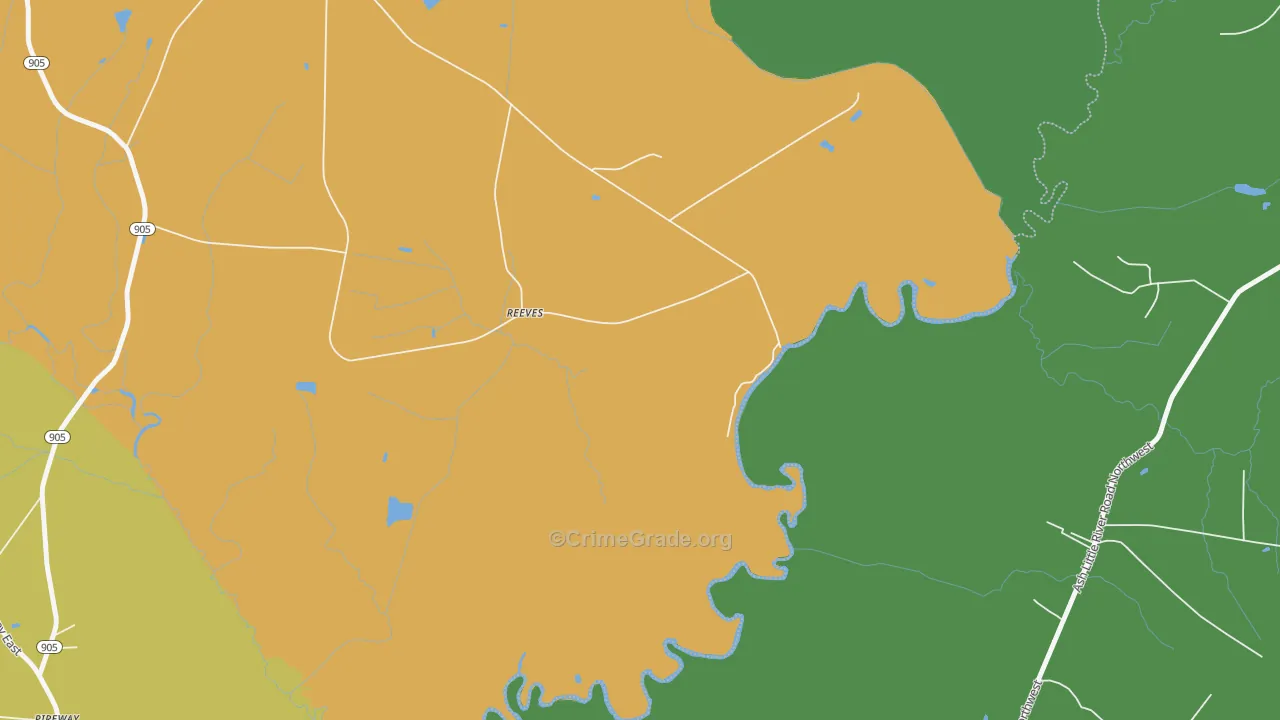 Reeves, NC Map of Vehicle Theft Rates