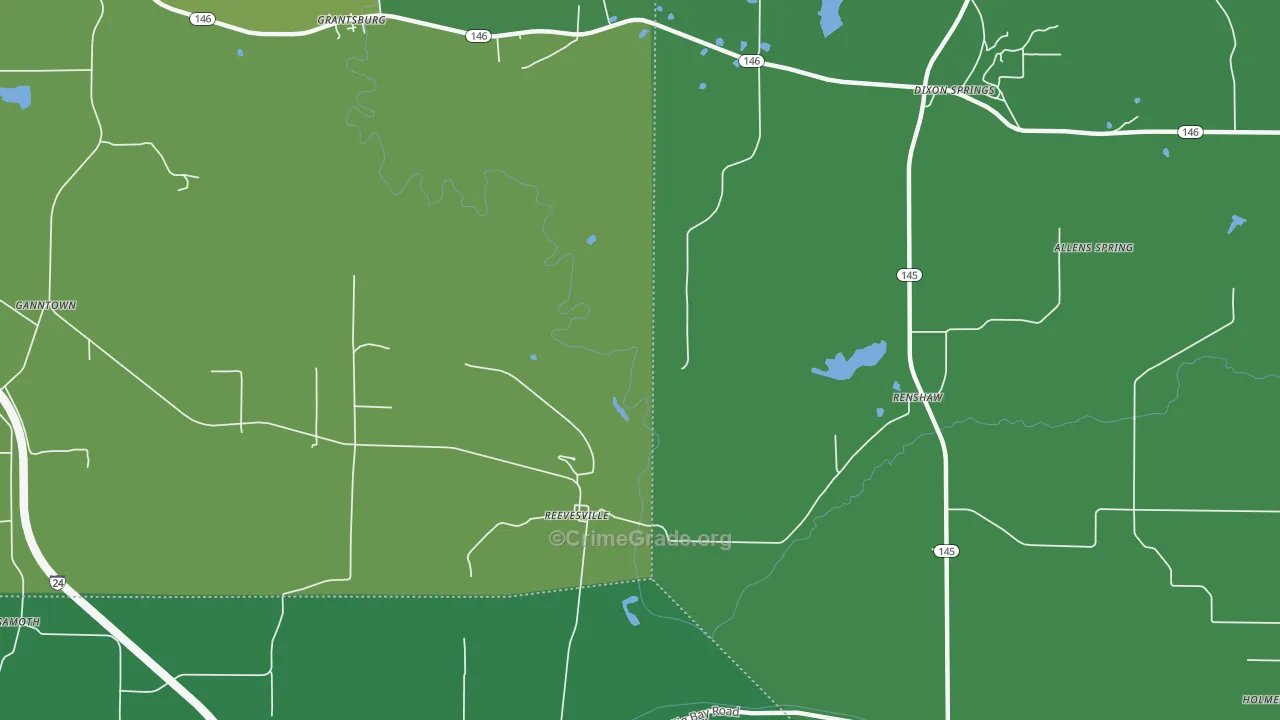 Reevesville, IL Map of Vehicle Theft Rates