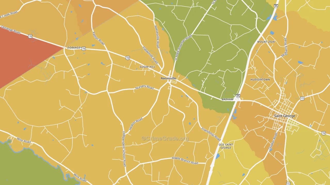 Reevesville, SC Map of Vehicle Theft Rates